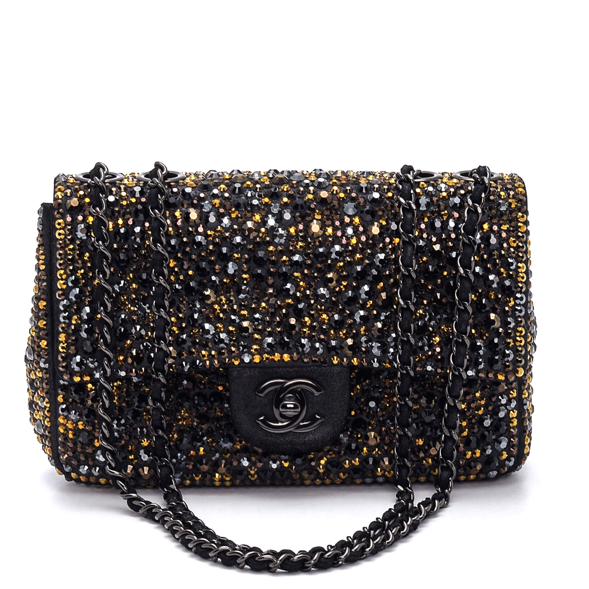 Chanel - Black / Gold Swarovski Strass Goatskin Leather CC Flap Bag 